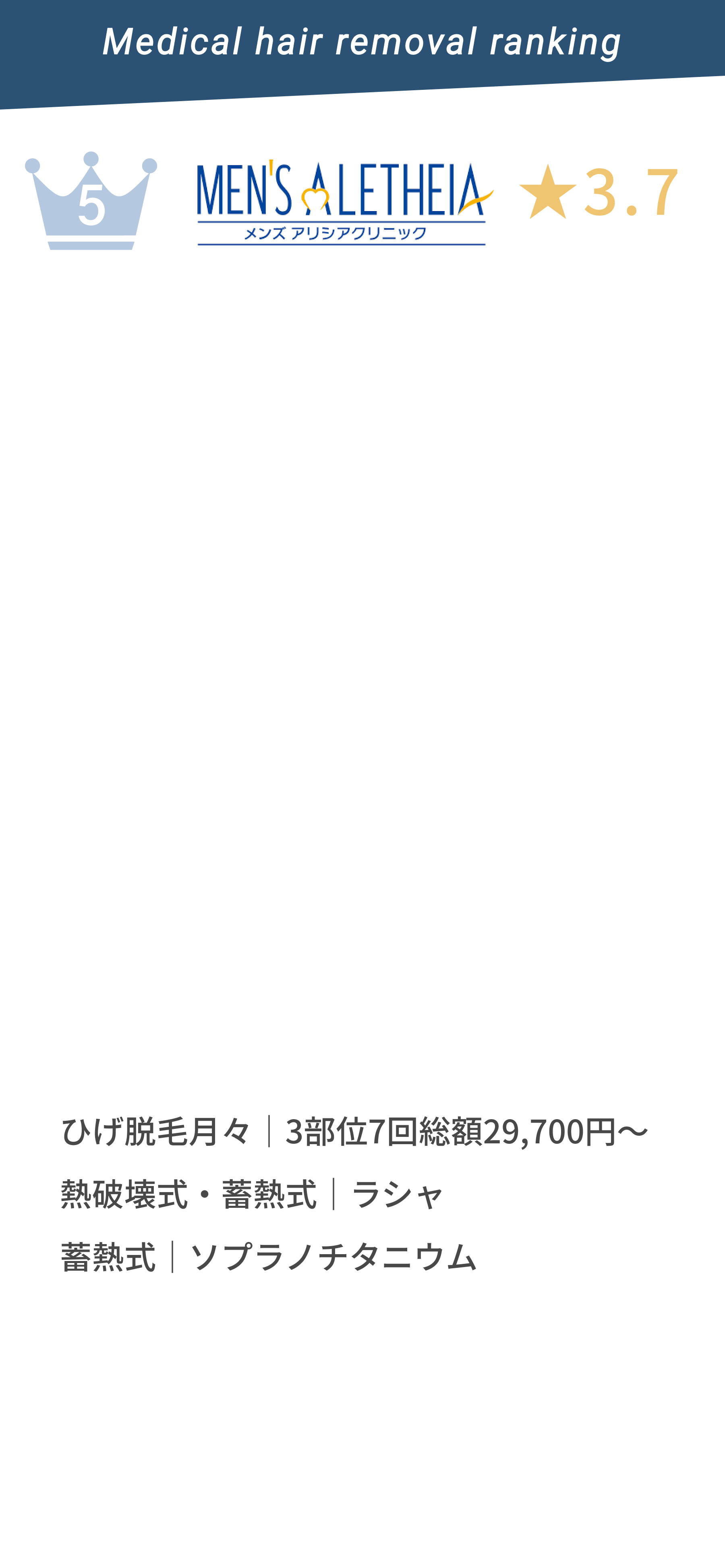 メンズ じぶん クリニック★3.9　ひげ脱毛|69,800円〜。熱破壊式・蓄熱式|ラシャ 蓄熱式|ソプラノチタニウムを使用。