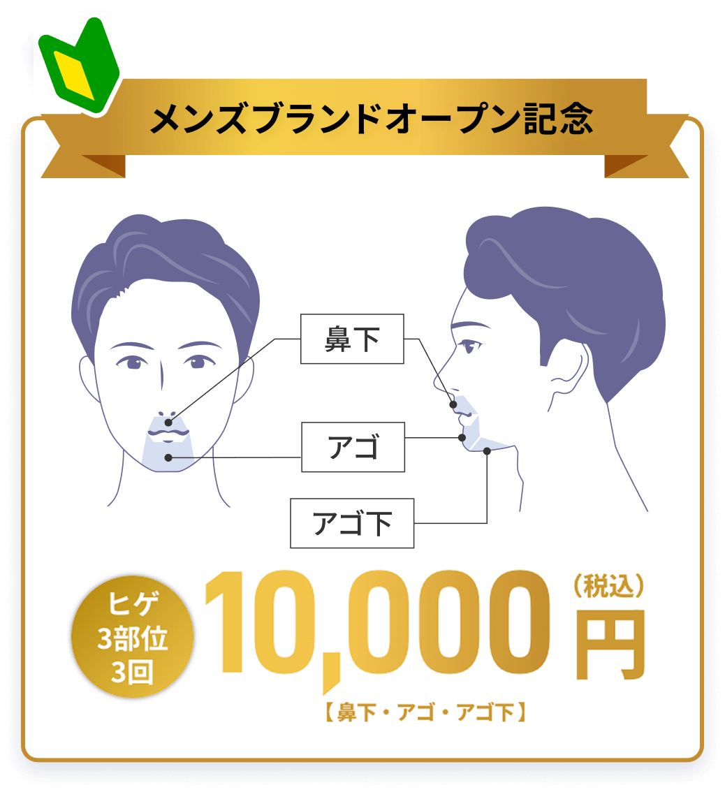 メンズブランドオープン記念 ヒゲ・3部位・3回 10,000円